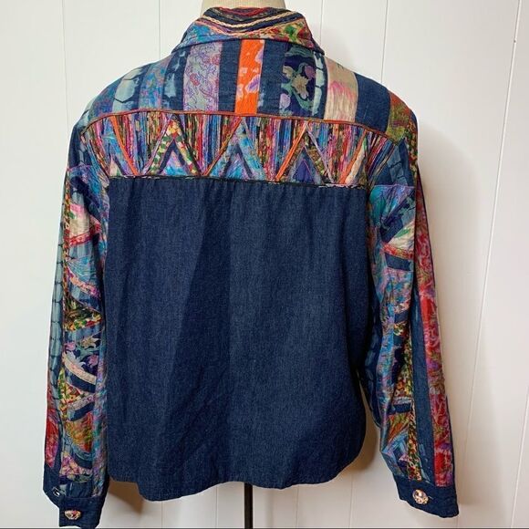 Colorful Jacket Sandy Starkman Art to Wear Hippie Bohemian Silk Blend Sz Large - Picture 3 of 10